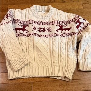 Cream and Red Reindeer Pattern Sweater women size L
